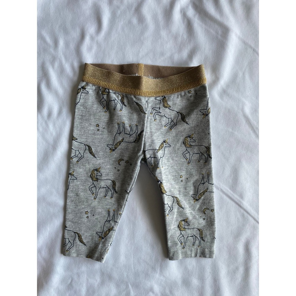 Carter's Baby Girl Unicorn Print Whimsical Leggings Size 3M Gray Gold